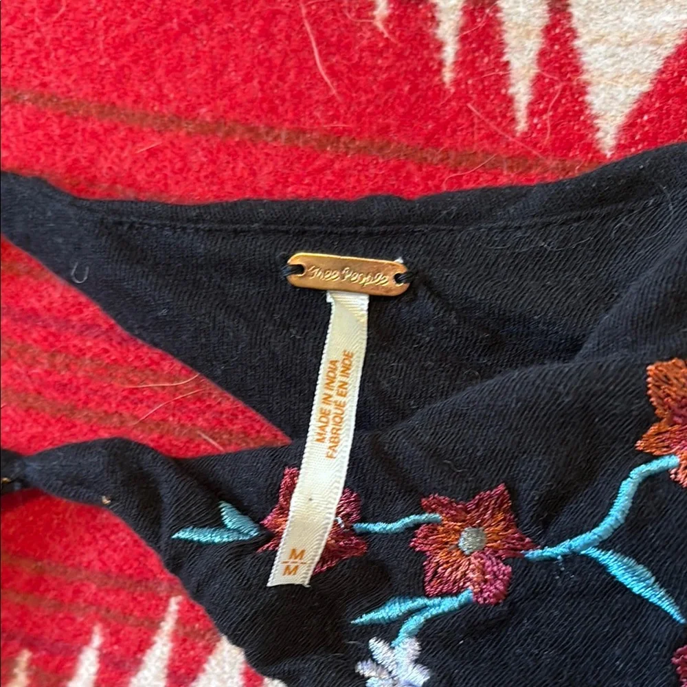 Free People Black Blouse with Colorful Floral Details - Picture 2 of 5